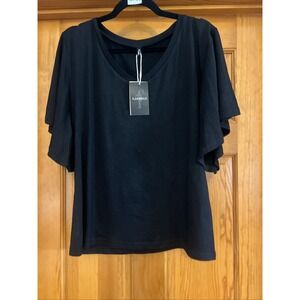 Flamingals Women's Black V Neck Bell Sleeves Sz Medium